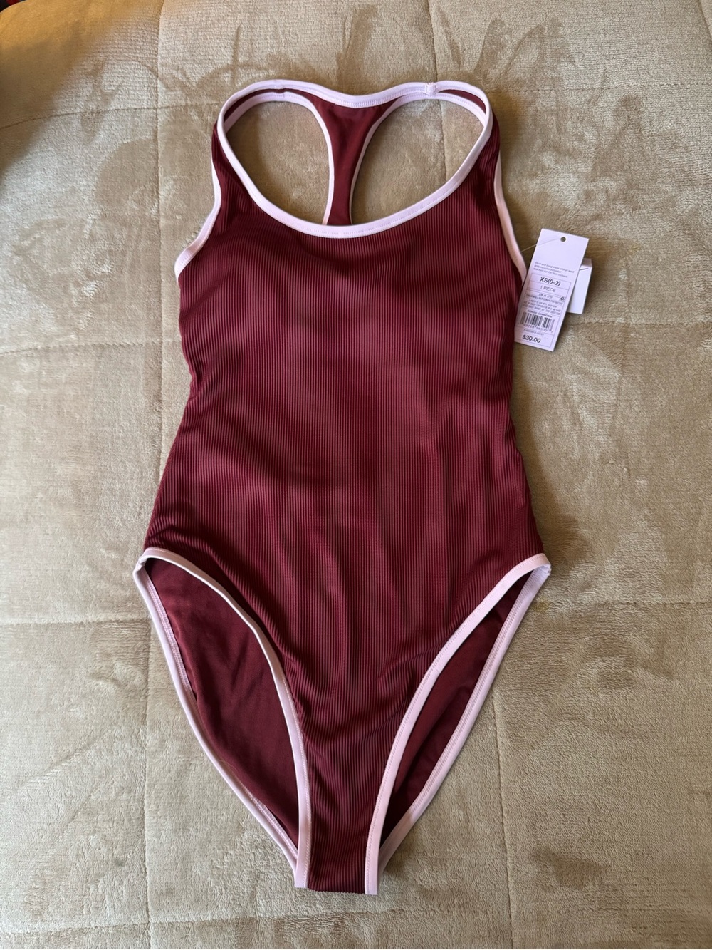 wild fable Burgundy One-Piece Swimsuit with Pink Trim Size 0-2